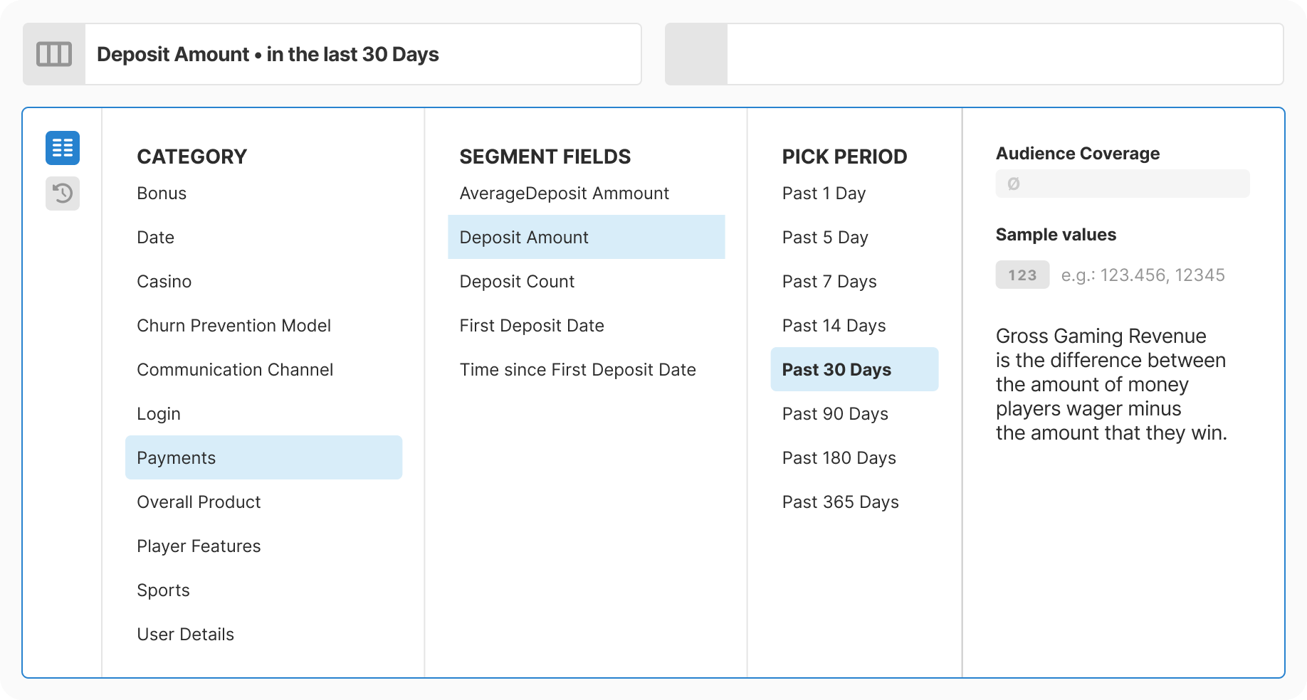 Fully configured complex selection with all parameters visible
