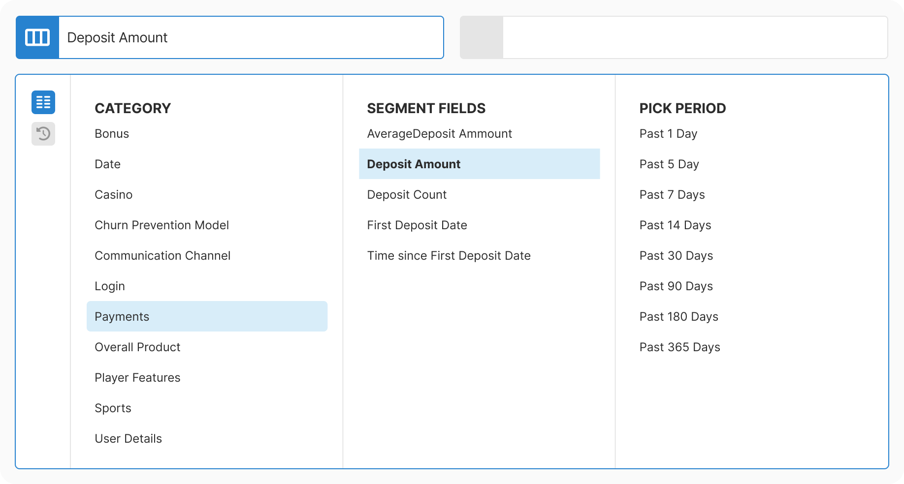 Third level field selection with period picker