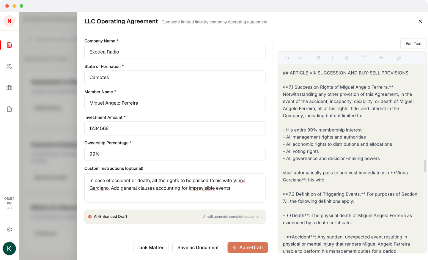AI-enhanced document showing professional legal structure and citations